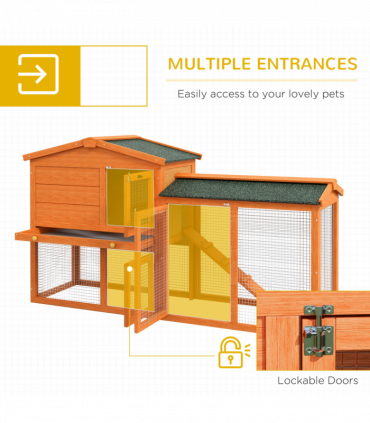 PawHut Wooden Rabbit Hutch with Run, Ramp, Slide-out Tray, Orange