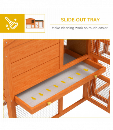 PawHut Wooden Rabbit Hutch with Run, Ramp, Slide-out Tray, Orange