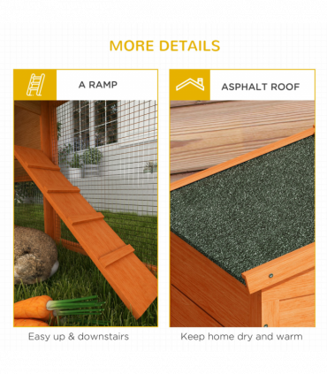 PawHut Wooden Rabbit Hutch with Run, Ramp, Slide-out Tray, Orange