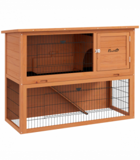 PawHut Wooden Rabbit Hutch, Antiseptic Outdoor, for 1-2 Rabbits - Orange