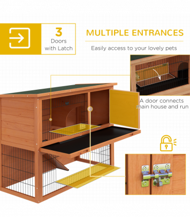 PawHut Wooden Rabbit Hutch, Antiseptic Outdoor, for 1-2 Rabbits - Orange