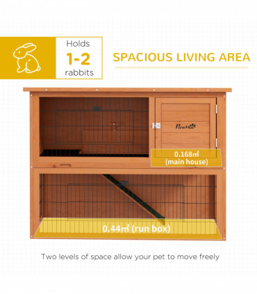 PawHut Wooden Rabbit Hutch, Antiseptic Outdoor, for 1-2 Rabbits - Orange