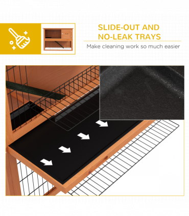 PawHut Wooden Rabbit Hutch, Antiseptic Outdoor, for 1-2 Rabbits - Orange
