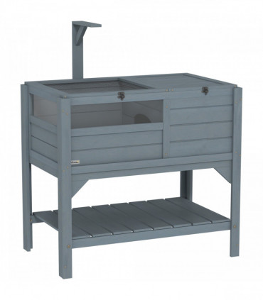 PawHut Wooden Rabbit Hutch, Small Animal House w/ Removable Tray, Openable Roof