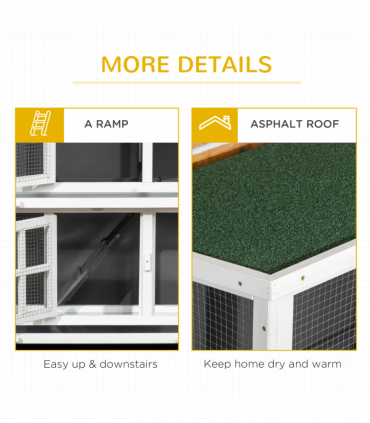 PawHut Wooden Rabbit Hutch, Small Animal House w/ Wheels, Removable Tray - Grey