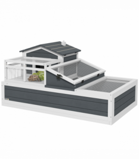 PawHut Wooden Tortoise House Indoor Outdoor w/ Balcony, Tray, Openable Roof