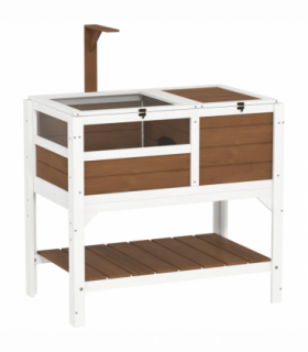 PawHut Wooden Tortoise House w/ Run, Shelter, Shelf, Lamp Holder - Brown