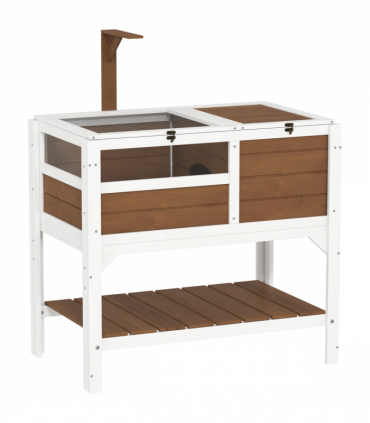 PawHut Wooden Tortoise House w/ Run, Shelter, Shelf, Lamp Holder - Brown