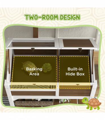 PawHut Wooden Tortoise House w/ Run, Shelter, Shelf, Lamp Holder - Brown