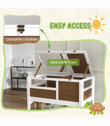 PawHut Wooden Tortoise House w/ Run, Shelter, Shelf, Lamp Holder - Brown