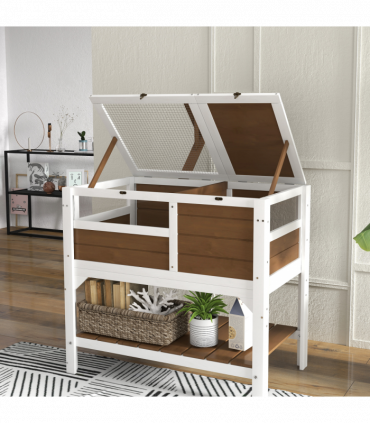 PawHut Wooden Tortoise House w/ Run, Shelter, Shelf, Lamp Holder - Brown