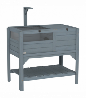 PawHut Wooden Tortoise House w/ Run, Shelter, Shelf, Lamp Holder, Grey