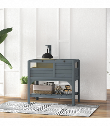 PawHut Wooden Tortoise House w/ Run, Shelter, Shelf, Lamp Holder, Grey