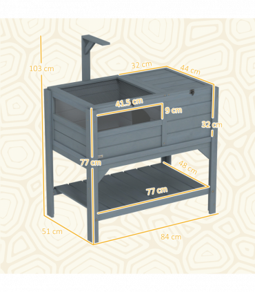 PawHut Wooden Tortoise House w/ Run, Shelter, Shelf, Lamp Holder, Grey