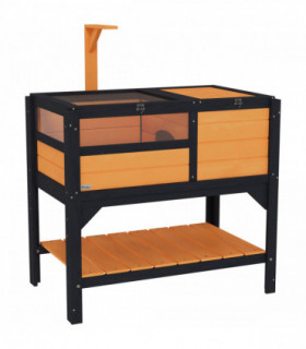 PawHut Wooden Tortoise House w/ Run, Shelter, Shelf, Lamp Holder, Yellow