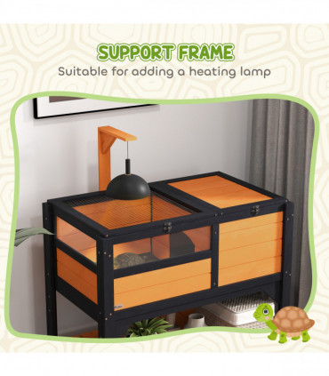 PawHut Wooden Tortoise House w/ Run, Shelter, Shelf, Lamp Holder, Yellow