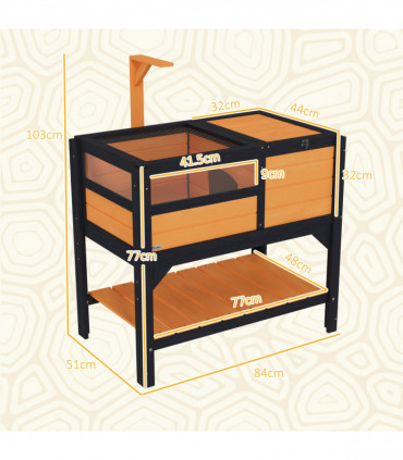 PawHut Wooden Tortoise House w/ Run, Shelter, Shelf, Lamp Holder, Yellow