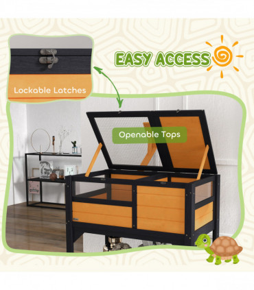 PawHut Wooden Tortoise House w/ Run, Shelter, Shelf, Lamp Holder, Yellow