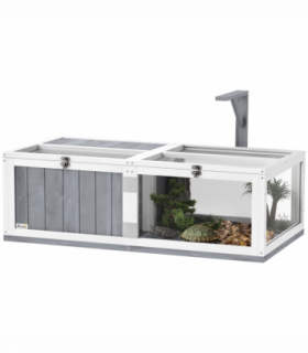 PawHut Wooden Tortoise House with Lamp Holder, Clear Observation Windows