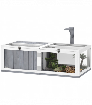 PawHut Wooden Tortoise House with Lamp Holder, Clear Observation Windows