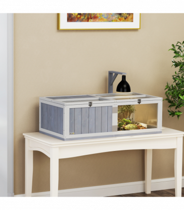 PawHut Wooden Tortoise House with Lamp Holder, Clear Observation Windows