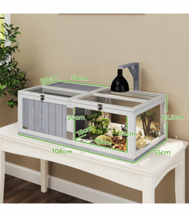 PawHut Wooden Tortoise House with Lamp Holder, Clear Observation Windows