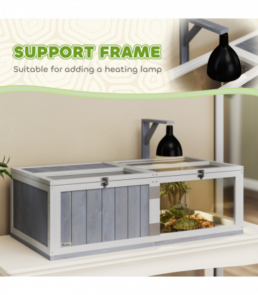 PawHut Wooden Tortoise House with Lamp Holder, Clear Observation Windows