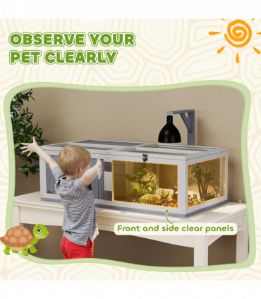 PawHut Wooden Tortoise House with Lamp Holder, Clear Observation Windows