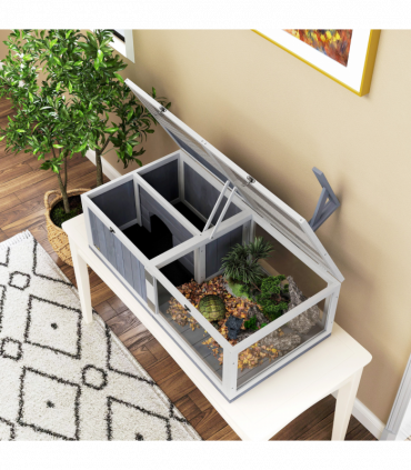 PawHut Wooden Tortoise House with Lamp Holder, Clear Observation Windows