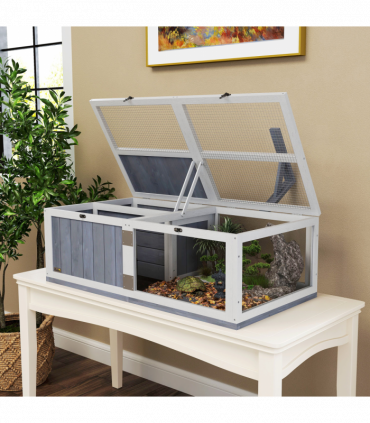 PawHut Wooden Tortoise House with Lamp Holder, Clear Observation Windows