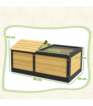 PawHut Wooden Tortoise House, Small Pet Reptile with Hide Shelter Den and Run