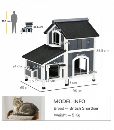 PawHut�Wooden�Cat�House�Outdoor w/ Flower Pot,�Window, Multiple�Entrances