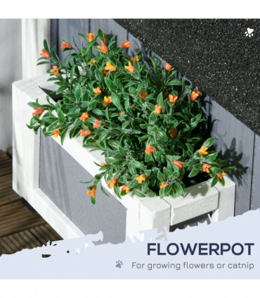 PawHut�Wooden�Cat�House�Outdoor w/ Flower Pot,�Window, Multiple�Entrances