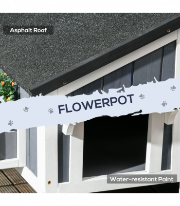 PawHut�Wooden�Cat�House�Outdoor w/ Flower Pot,�Window, Multiple�Entrances