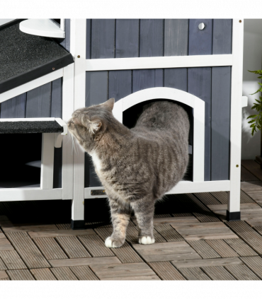 PawHut�Wooden�Cat�House�Outdoor w/ Flower Pot,�Window, Multiple�Entrances
