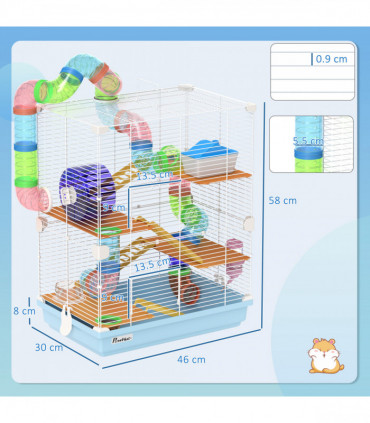 Pawhut 5 Tier Hamster Cage Carrier Habitat w/ Exercise Wheels, Light Blue