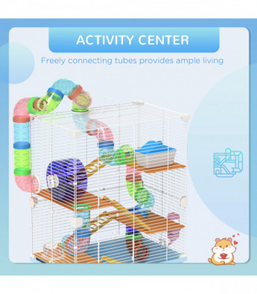 Pawhut 5 Tier Hamster Cage Carrier Habitat w/ Exercise Wheels, Light Blue