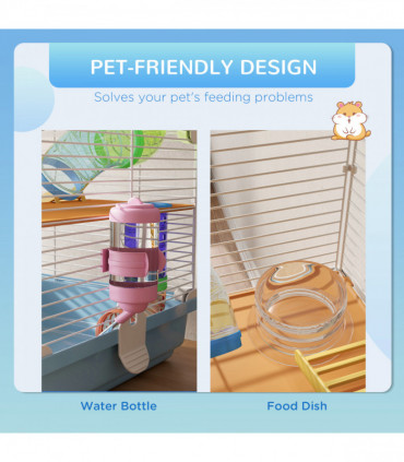 Pawhut 5 Tier Hamster Cage Carrier Habitat w/ Exercise Wheels, Light Blue