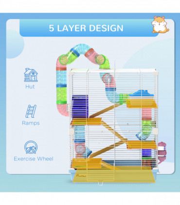 Pawhut 5 Tier Hamster Cage Carrier Habitat w/ Exercise Wheels, Light Blue