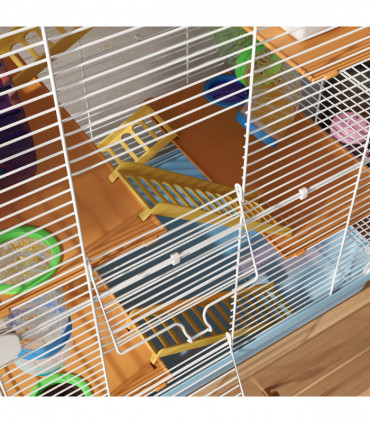 Pawhut 5 Tier Hamster Cage Carrier Habitat w/ Exercise Wheels, Light Blue