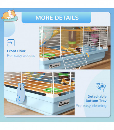 Pawhut 5 Tier Hamster Cage Carrier Habitat w/ Exercise Wheels, Light Blue