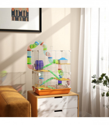 Pawhut 5 Tier Hamster Cage Carrier Habitat w/ Exercise Wheels, Orange