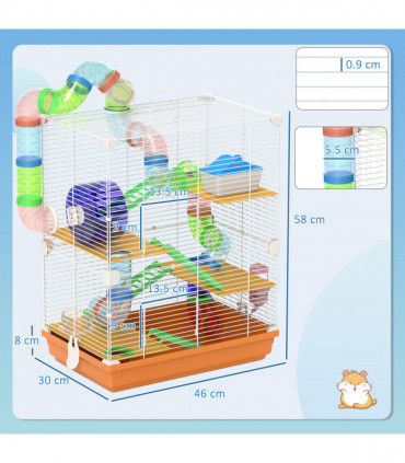 Pawhut 5 Tier Hamster Cage Carrier Habitat w/ Exercise Wheels, Orange