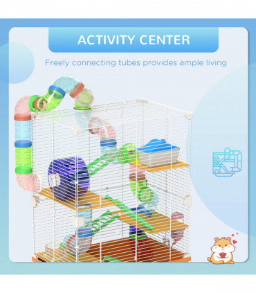 Pawhut 5 Tier Hamster Cage Carrier Habitat w/ Exercise Wheels, Orange
