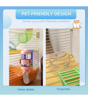 Pawhut 5 Tier Hamster Cage Carrier Habitat w/ Exercise Wheels, Orange