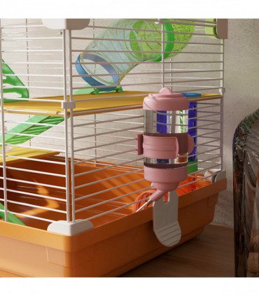 Pawhut 5 Tier Hamster Cage Carrier Habitat w/ Exercise Wheels, Orange