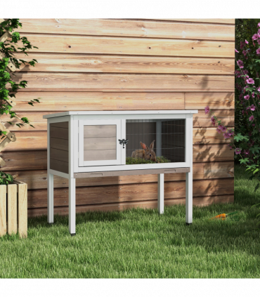 Pawhut Large Elevated Indoor Outdoor Wooden Rabbit Hutch w/ Asphalt Roof, Tray