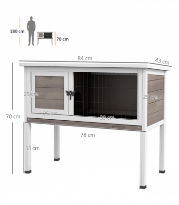 Pawhut Large Elevated Indoor Outdoor Wooden Rabbit Hutch w/ Asphalt Roof, Tray