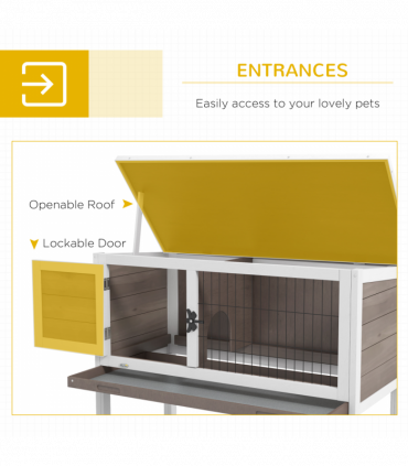 Pawhut Large Elevated Indoor Outdoor Wooden Rabbit Hutch w/ Asphalt Roof, Tray