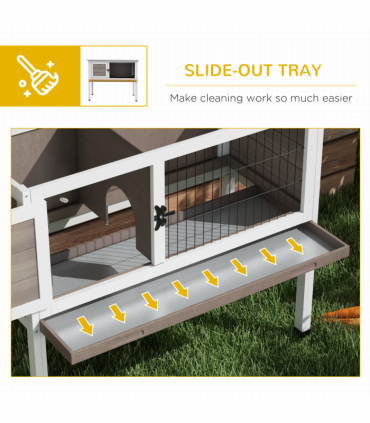 Pawhut Large Elevated Indoor Outdoor Wooden Rabbit Hutch w/ Asphalt Roof, Tray